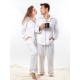 Set pijamale pentru cuplu din Satin Alb cu vipusca neagra