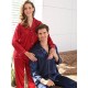 Set pijamale pentru cuplu din Satin Rosu-Bleumarin cu vipusca