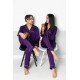 Set pijamale pentru cuplu din Satin Mov cu vipusca alba