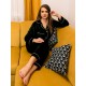 Pijama Anemona Super Soft din Catifea neagra cu vipusca alba 