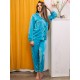 Pijama Anemona Super Soft din Catifea bleu intens cu vipusca neagra
