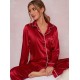 Pijama Luxury din Satin Rosie cu vipusca alba cod PJS2