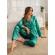 Pijama Luxury Anemona din Satin Verde cu vipusca alba