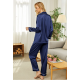 Pijama Luxury Anemona din Satin Bleumarin cu vipusca alba
