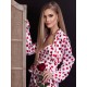 Pijama 3 piese Elegance din Satin Alb cu buline Rosii 