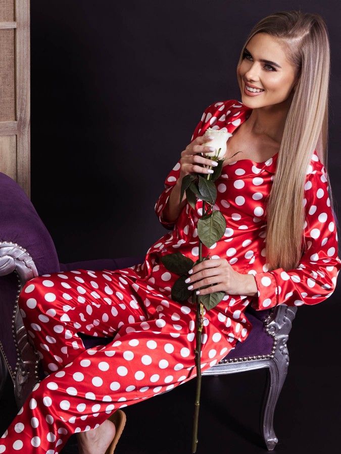 Pijama Anemona Luxury din Satin Dots Red&White