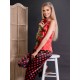 Pijama Luxury Lia din Satin Dots Black&Red 