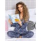 Pijama Anemona Luxury cu vipusca din Satin Bleumarin - Alb cu dungi