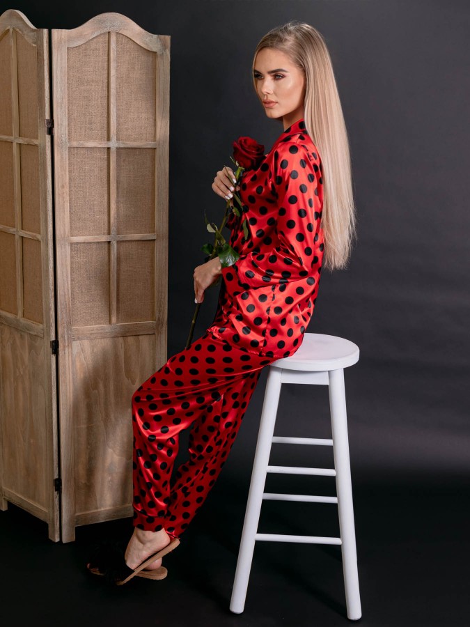Pijama Anemona Luxury din Satin Dots Red&Black 