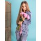 Pijama Luxury din Satin Dungi ALB-BLEUMARIN cu vipusca alba cod PJS412