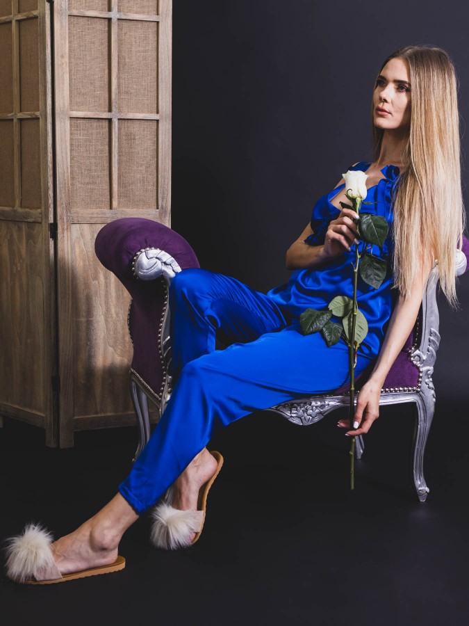 Pijama Luxury Lara din Matase Albastra