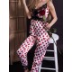Pijama Luxury Belle din Satin Dots&Lace - White&Red