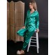 Pijama Luxury din Satin Verde cu vipusca alba cod PJS9