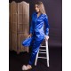 Pijama Luxury din Satin Albastra cu vipusca alba cod PJS3