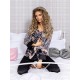 Pijama 2 piese Luxury cu vipusca din Satin Stars Black cod PJN32