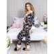Pijama 2 piese Luxury cu vipusca din Satin Elegant Black - White cod PJN34