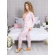 Pijama 2 piese Luxury cu vipusca din Satin Roz - Alb cod PJN22