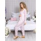 Pijama 2 piese Luxury cu vipusca din Satin Roz - Alb cod PJN23