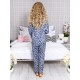 Pijama Anemona 2 piese Luxury cu vipusca din Satin Bleumarin - Alb