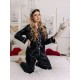 Pijama Luxury Anemona din Satin Negru cu vipusca alba