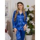Pijama Luxury Anemona din Satin Albastra cu vipusca alba 