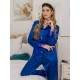 Pijama Luxury Diana din Satin cu pene Albastru