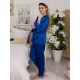 Pijama Luxury Diana din Satin cu pene Albastru
