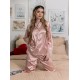 Pijama Luxury Diana din Satin cu pene Somon