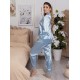 Pijama Luxury Diana din Satin cu pene Baby Blue