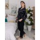 Pijama Luxury Diana din Satin cu pene Negru