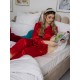 Pijama Luxury Diana din Satin cu pene Rosu
