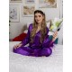 Pijama Luxury Diana din Satin cu pene Mov