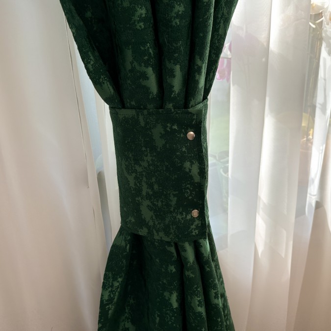 Set 2 draperii din Jacquard, 400x165cm, cu rejansa pentru sina, Verde Smarald