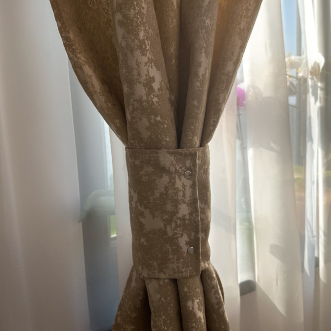 Set 2 draperii din Jacquard, 140x240cm, cu tiv lat, Bej Gold